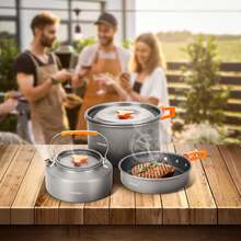 OUTDOOR LIVING15pcs Camping Cookware Set, Lightweight Nonstick Pots, Pan, Kettle, Utensils, Bowls, And Cleaning Tool With Mesh Bag For Camping Hiking Backpacking RV Tailgating Cooking, CT605 - 10 - View 9