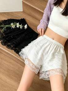 1PC Breathable Multi-Layer Lace Safety Skirt Pants For Women, Spring Thin Anti-Exposure Loose Non-Curling Base Shorts Pumpkin Skirt - Multicolor - View 2