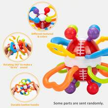 Infant Sensory Teething Toy, Rotating Teether, Montessori Teething Ball Toy, Easy To Hold, Hand Exercise Grasping Ball, Infant Teething Ring Biting Toy, Suitable For Girls Boys Newborn Gift (Some Accessories Sent Randomly) - Multicolor - View 5