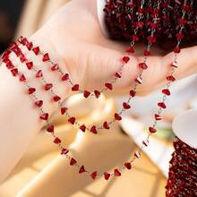 1m Red Glass Beaded Chain With Crystal Rhinestones, Copper Bead Chain, Gothic Style Jewelry Chain, Suitable For DIY Necklace, Bracelet, Clothing Accessories - DIY Chain - View 7