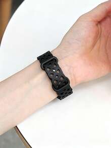 1條女款鏤空可愛矽膠手錶錶帶，適用於Apple Watch 42mm、38mm、40mm、41mm、44mm、45mm、46mm、49mm，時尚智慧手錶替換錶帶，適用於Series Ultra2、Ultra SE2、SE 11、10、9、8、7、6、5、4、3、2、1，可用作學生返校禮物 - 黑色 - 查看 2