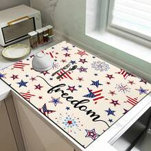 1pc Patriotic Pattern Printed Absorbent Dish Drying Mat, Home Decor, Espresso Machine Countertop Absorbent Mat, Sink Drain Mat, Soft Faucet Absorbent Mat, Sink Cup Mat, Kitchen & Bathroom Accessories - Multicolor - View 5
