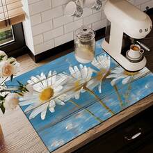 1pc Daisy Pattern Printed Absorbent Dish Drying Mat, Espresso Machine Countertop Absorbent Mat, Sink Drain Mat, Soft Faucet Absorbent Mat, Sink Cup Mat, Home & Kitchen, Bathroom Accessories - Multicolor - View 8