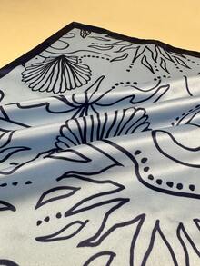 1pc Women's Elegant Nautical Shell Pattern Square Silk Scarf, Headscarf Accessory - Royal Blue - View 5