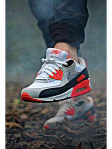 Men's 90 White Red Sneakers With Soft Sole, Streetwear - 紅色 - 查看 1