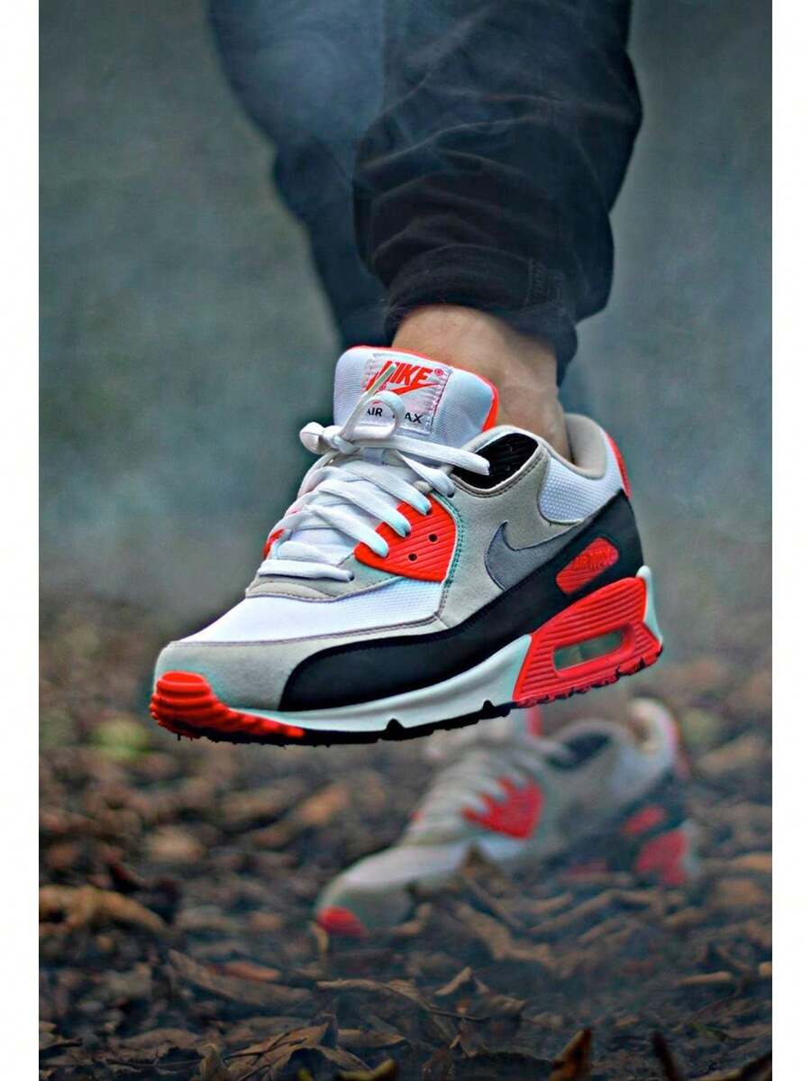 Men's 90 White Red Sneakers With Soft Sole, Streetwear - 紅色 - 查看 1