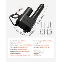 12-V-Linearantrieb, 150 mm Hub, 9000 N, Linear Actuator, IP65, wasserdicht, 5 mm/s, Lineartechnik-Aktuatoren mit Montagehalterungen für Industriemaschinenbehälter, schwere Hebesysteme - Überlast 9000N 6 Zoll - Übersicht 11