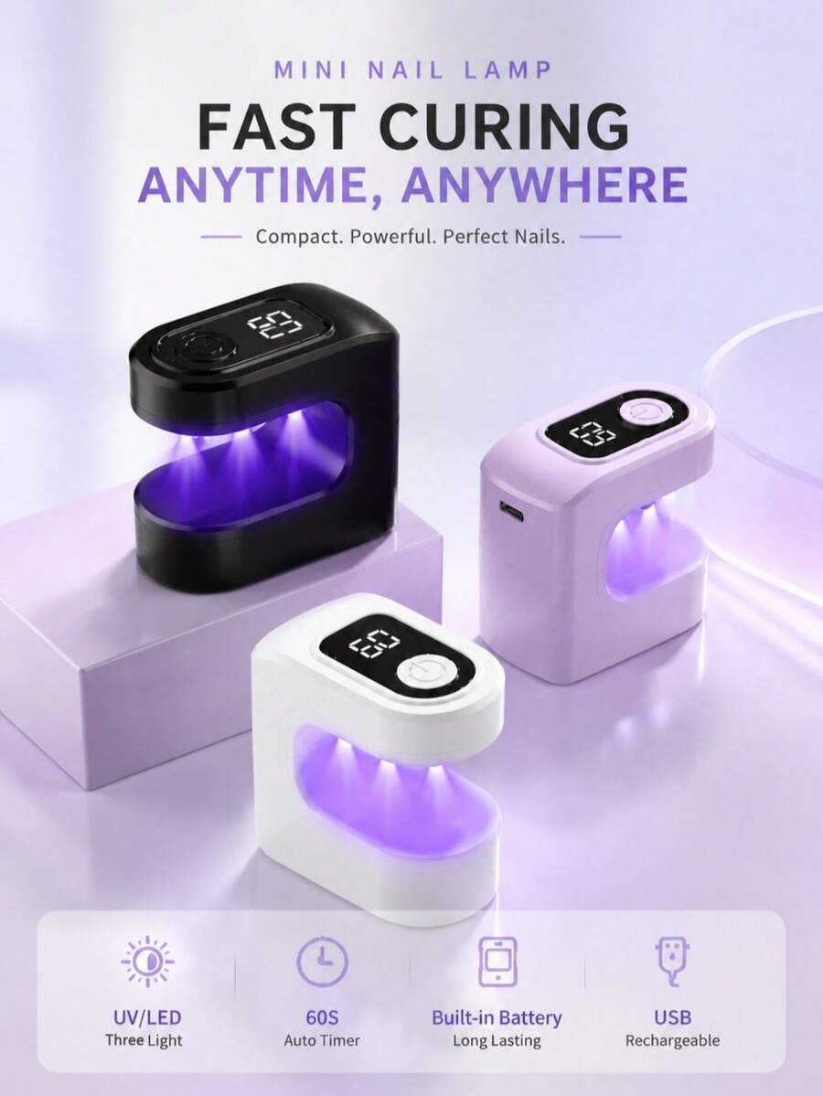 LIMEGIRL 可充电迷你UV LED美甲灯，带双定时功能（30秒/60秒） - 便携式无线凝胶指甲油烘干机，电池续航时间长，固化速度快，设计小巧，适合家庭和美甲沙龙使用