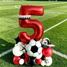 Ensemble de ballons de football rouge & noir, comprend des ballons en feuille rouge en forme de chiffres, des ballons en feuille de football, des ballons en feuille en forme d'étoiles, des ballons en latex, convient comme cadeau surprise pour fils et fille, parfait pour une fête d'anniversaire sur le thème du football et d'autres occasions - Voir 8
