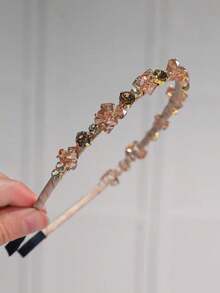 1 pieza Diadema de cristal elegante, estilo de princesa francesa vintage, accesorio de cabello brillante y versátil coreano, clip de cabello delicado para flyaways - Multicolor - Ver 6