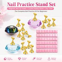 Conjunto de Suporte Magnético para Prática de Unhas com Base de Cristal + Argila Reutilizável, Kit de Treino de Arte de Unhas para Iniciantes - Multicolorido - Ver 2
