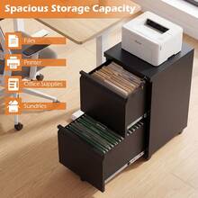 Mobile File Cabinet Under-Desk Office Organizer Printer Standard With 5 Casters And 2 Drawers For A4, Letter & Legal Size Files - Black - View 7