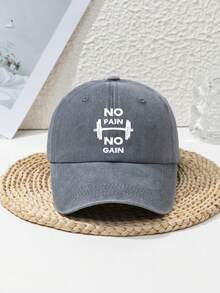 1pc Men's "No Pain No Gain" Barbell & Dumbbell Graphic Distressed Outdoor Sports Casual Baseball Cap, Adjustable Polyester Fabric, Suitable For Spring/Summer/Autumn/Winter - Mũ lưỡi trai - Xem 4