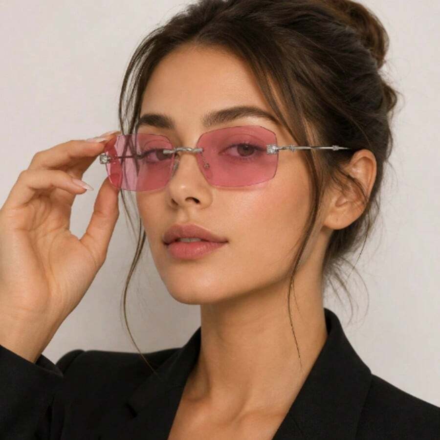 Óculos de Sol Sem Aro Retangular Unissex com Haste Metálica Fashion  Visual moderno, leve e fácil de combinar. Um acessório perfeito para deixar qualquer look mais estiloso.