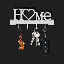 1pc Home Love Shaped Wall-Mounted Key Holder Organizer With Hooks, Suitable For Living Room Home Decor - A - View 7
