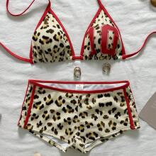 New 2026 Fashionable Sexy Two Piece Swimsuit For Women, Leopard Print Halter Neck Bikini For Women - 9373 Leopard Print Bikini - View 4