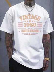 Camiseta Vintage de Edición Limitada 1980 para Hombre - Camiseta Negra con Letras Retro en Rosa - Cuello Redondo Suave, Casual para Uso Diario y Eventos Temáticos - Ropa Urbana Lavable a Máquina, Estilo Veraniego, Manga Corta, Material Transpirable - Blanco - Ver 5