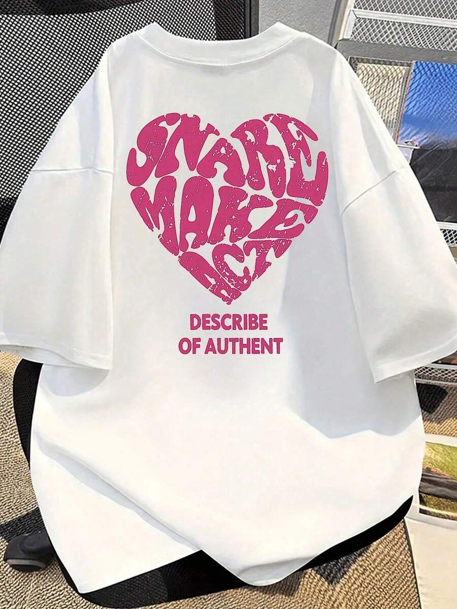 [ 100% Cotton ] Recommended New Products For Summer 2026: Lace Logo T-Shirt, Summer Dress, Women's Fashion T-Shirt, Short Sleeve Office Casual 200g Cotton Cartoon Character Printed Loose White Top, Y2K Women's Top, Spring Dress Top - White - View 1