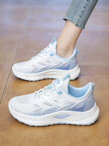 Women's Casual Sneakers, Breathable Mesh Upper, Soft Sole, Lace-Up Front Design, Fashionable And Versatile For Daily Wear - White - View 6