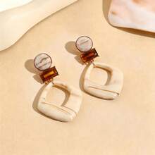 1 Pasang Anting Fashion Geometris Berongga Blok Warna Vintage, Cocok untuk Pemakaian Sehari-hari dan Liburan Wanita - Aprikot - View 4