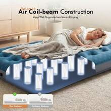 Air Mattress Inflatable Bed Sleeping Pad For Camping, Patterned Flocking Blue - Blue - View 8