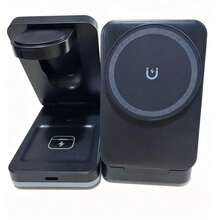 3-In-1 Fast Charging Station, 15W Multi-Function Wireless Charging Stand Compatible With Apple Devices, With Night Light Function - Black - View 7