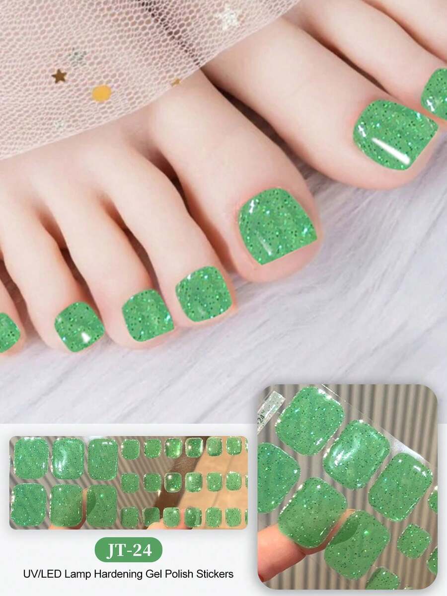 跨境新品半固化凝胶夏季脚趾甲贴纸，闪粉设计，现货批发，防水持久