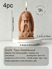 Bộ 4 nến thơm thủ công hình Đức Mẹ Guadalupe, tượng bé gái cầu nguyện dễ thương, đế hình trái tim/hoa hồng, nhiều màu sắc và hương thơm, trang trí nhà cửa, quà tặng tiệc tùng ngày lễ. - Một cỡ - Xem 27