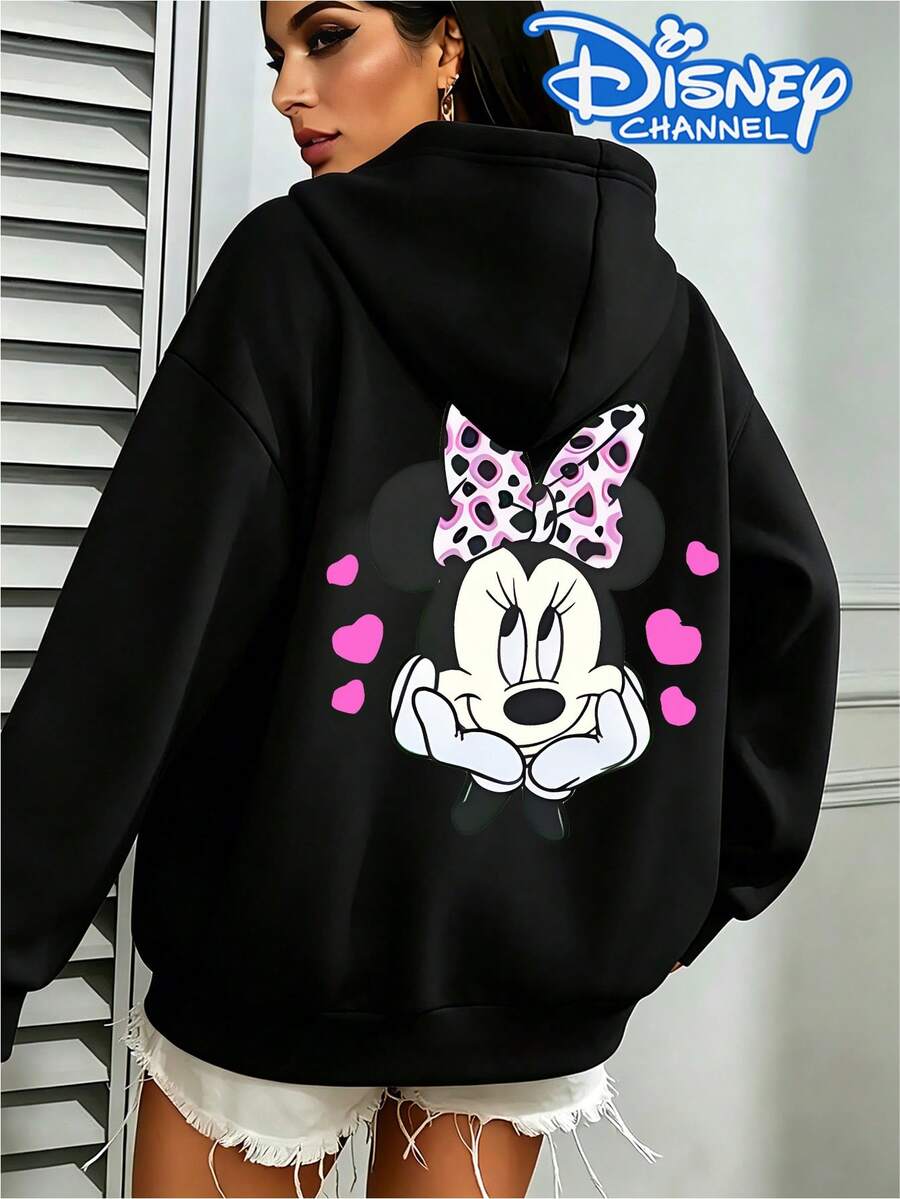 Disney Cute Minnie Mouse Heart Print Hoodie, Women's Hoodie, Men's Hoodie,Fathers Day Gift,Fourth Of July,Disney Collaboration - màu đen - Xem 1