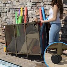 Large Capacity Pool Toy Storage Organizer On Wheels Mesh Rolling Storage Bin For Swimming Pool Floats Noodles Balls Accessories Weather Resistant Poolside Equipment Rack Container Brown - Brown - View 4