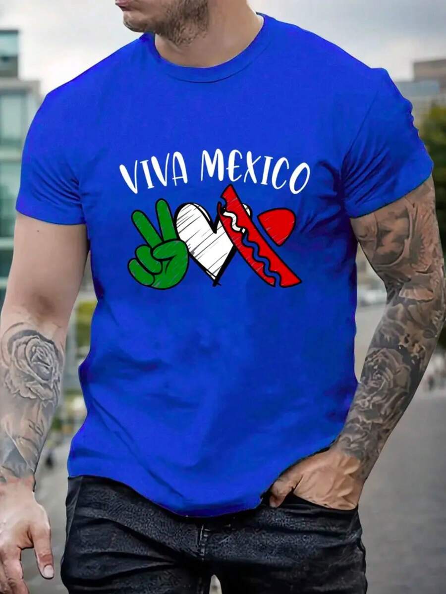 Men's T-Shirt, Made Of Pure Cotton, Lightweight And Breathable Fabric, Round Neck Design, Printed Design, Short Sleeve Cut, Suitable For Spring And Summer. - 藍色 - 查看 1