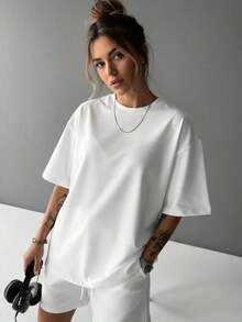 Women's Fashionable Loose Fit Short Sleeve T-Shirt | Exquisite Design | Summer Essential | Easy To Match | Show Off Your Style - 白色 - 查看 3