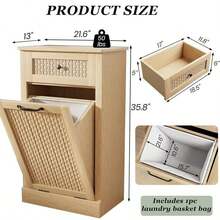 Armario para Ropa Sucia con Cajón Extraíble, Estilo Ratán, Organizador de Lavandería con Cesta de Ropa Sucia Extraíble, Cesto de Madera Oculto para Ropa Sucia con Cajón, 21.6" L X 13" W X 35.8" H, Gris - Gris - Ver 7