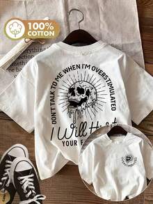 [Double Side Print] Women's Casual Summer Top In Dark Style With Skulls And Rays. DON'T TALK TO ME WHEN I AM - Short Sleeve Round Neck Print T-Shirt [Ling K], Women's Summer Outfit - White - View 1
