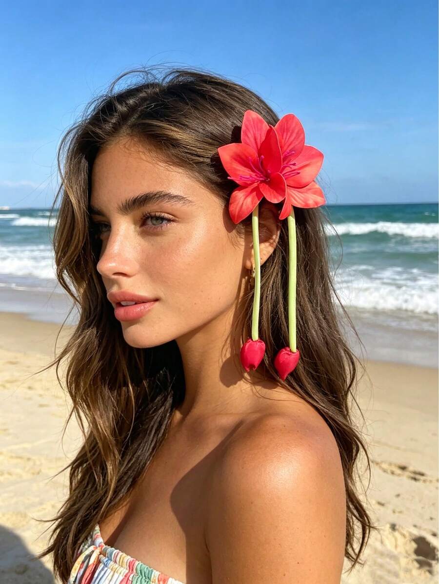 1 pieza Pinza de pelo con borla de flor de lirio y tulipán artificial de moda, elegante y clásica, adecuada para uso diario y vacaciones, accesorio para el cabello de mujer, celebración de vacaciones y regalo, pinzas para el cabello - Multicolor - Ver 1