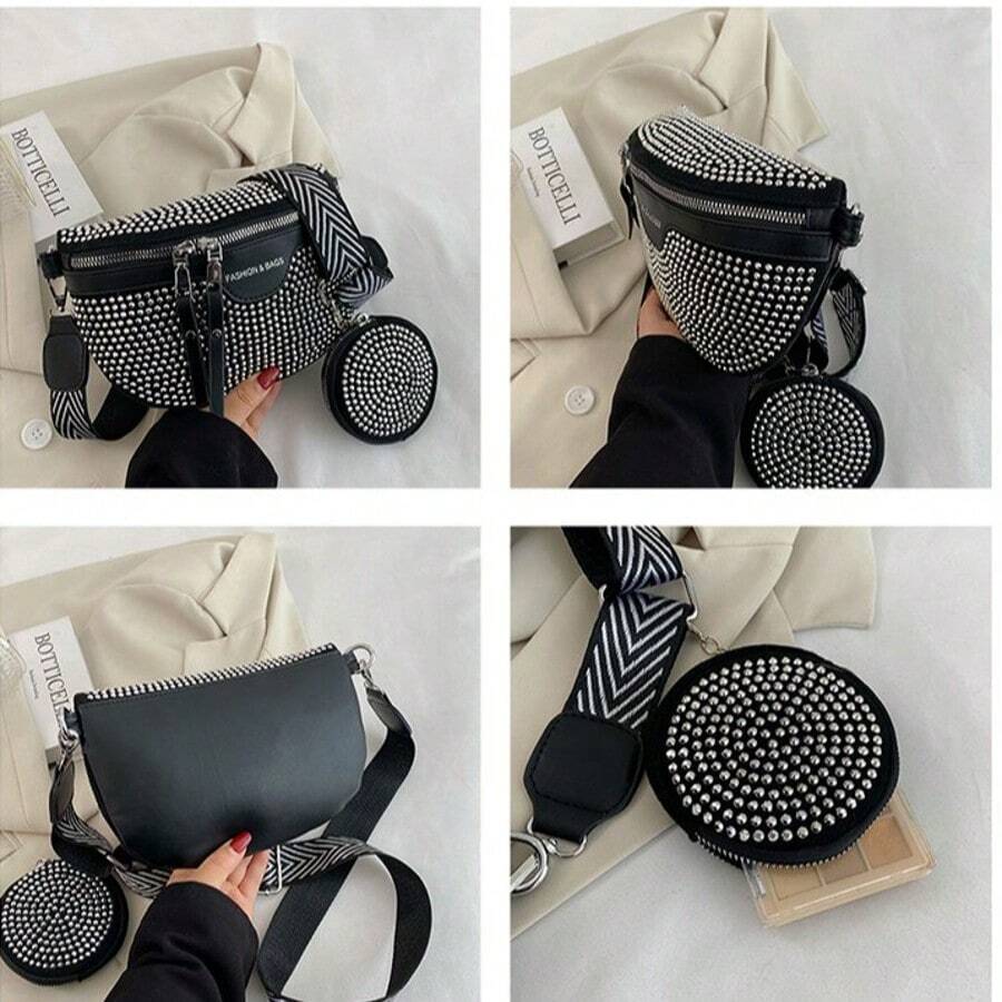 Shiny Rhinestone Decor Women Shoulder Bag/Waist Bag/Chest Bag With Coin Purse - Multicolor - View 1