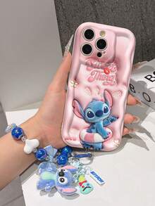 Disney Has Authorized, Phone Case - Chain Set, The Stitch Lilo & Stitch 3D Phone Case Plus A Silicone 3D Stitch Bracelet With Metallic Ring Removable Bracelet, Stitch And Angel Pattern, Compatible With Iphone17/16/15/14/13/12/11/XS/XR/X Plus Pro Max, A Stylish Cartoon Phone Case, The Perfect Gift Choice, Phone Protection, Durable Phone Cover, Great Gift For Friends And Family. - trắng - Xem 4