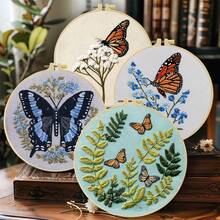 New Embroidery Kit, Beginner Embroidery Set, 15x15cm/5.9x5.9 Inch, 20x20cm/7.9x7.9 Inch, Butterfly And Floral Embroidery Patterns, Handmade DIY Embroidery Kit, Embroidery Stitch Practice, Includes Embroidery Cloth, Step-By-Step Instructions, Embroidery Hoop And Threads, Suitable For Embroidery Lovers, Great For Thanksgiving, Christmas, Gifts, Ideal Home, Garden, Office Decor Crafts - 20X20cm - View 2