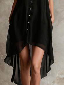 Vestido holgado casual de chifón sin mangas con cuello en V y largo medio, un vestido de vacaciones casual elegante, cómodo, elegante y versátil, adecuado para vacaciones de ocio, fiestas de fin de semana y viajes festivos, un elegante vestido para ocasiones especiales - amarillo ganso - Ver 7