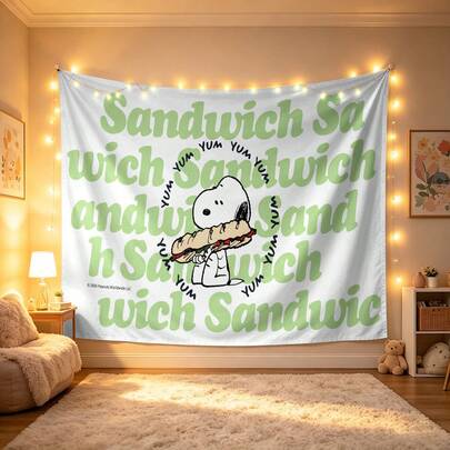 Miniso Tapeçaria Estética de Sanduíche do Snoopy de Peanuts, Decoração de Parede Fofa para Amantes de Comida, Tecido Macio para Quarto, Cozinha e Fotografia
