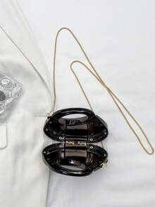 Tas Mini Akrilik Baru, Tas Malam Modis dengan Tali Rantai, Tas Bahu & Selempang - Hitam - View 4