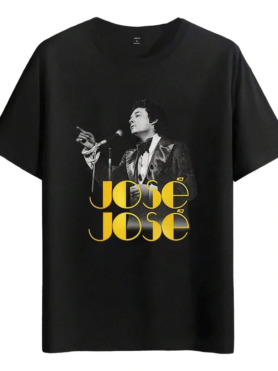 Jose Style Sports T-Shirt, Phenomenal Singer, With Vintage Sun And Moon Design, Round Neck, Soft And Breathable For Casual Wear, Lightweight Fabric For All Seasons, Excellent Christmas Gift, T-Shirt For Millennials - Black - View 1