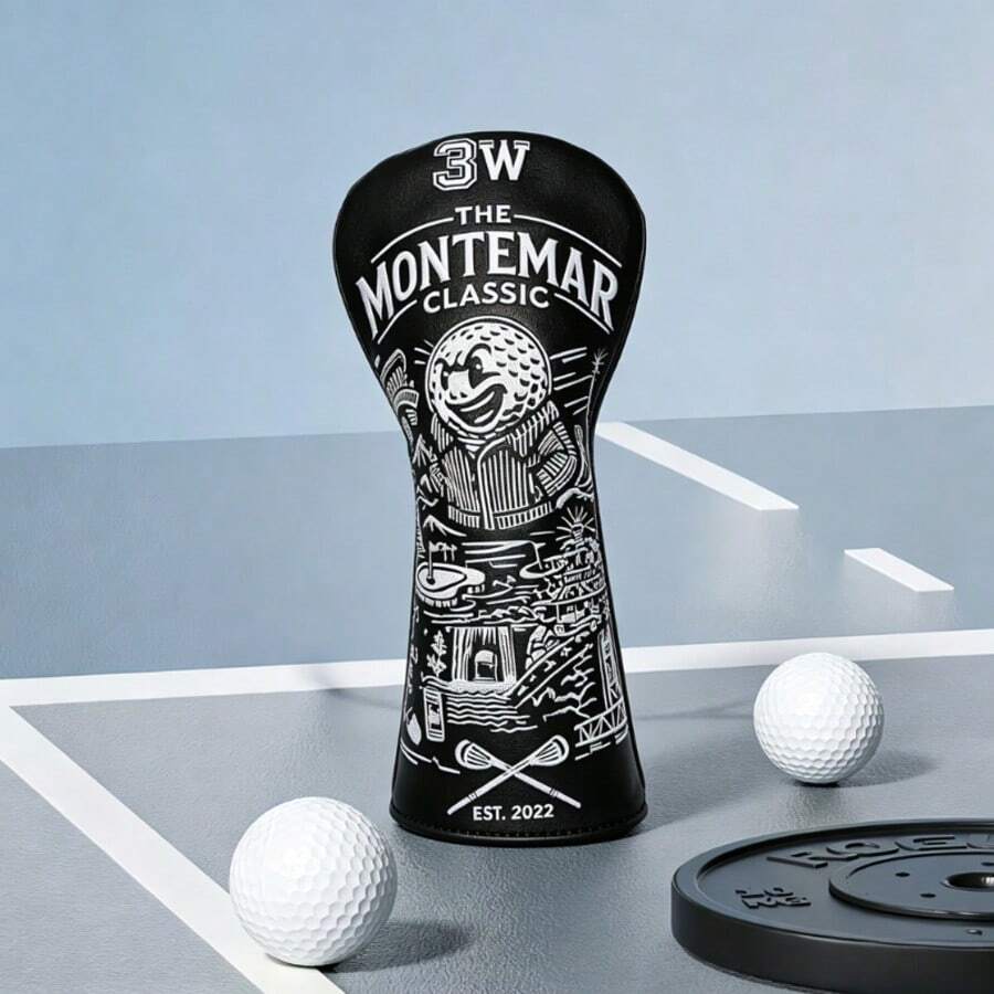 High Quality 3D Printed Golf Club Head Cover, Vintage Illustration Design, Matte PU Leather, Anti-Pollution & Easy To Clean, Protect Club Head From Damage And Extend Lifespan - Black - View 1