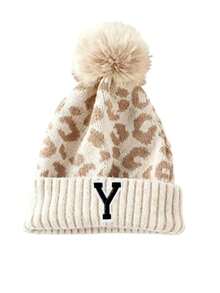 1 chiếc mũ len beanie nữ họa tiết da báo chữ A-Z thời trang, mũ len dệt dày lông xù phong cách casual cho mùa thu đông - Nhiều màu - Xem 37