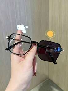 1 Pair Women's Color-Changing Square Fashion Glasses - Retro Full Frame Glasses With Gradient Lenses, Lightweight And Durable, Suitable For Indoor Use, Modern Square Glasses, High-Quality Lenses - Multicolor - View 5