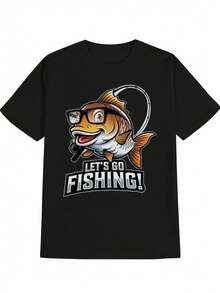 Camiseta de verano casual para hombre de color negro con gráfico de pez divertido, 100% poliéster con cuello de tripulación, tejido de punto con ligero estiramiento, ajuste regular, 180gsm - Ideal para entusiastas de la pesca - Negro - Ver 6
