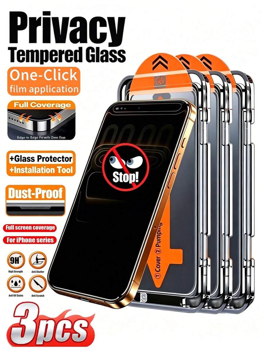 3 piezas [Protector de pantalla anti-espionaje] Protector de pantalla de vidrio templado, hecho de material de vidrio de alta dureza y excelente estabilidad física, de uso duradero sin amarillamiento ni agrietamiento, estructura confiable. Capa reforzada anti-arañazos y resistente al desgaste, protegiendo la de la privacidad en el uso diario, compatible con iPhone y otros modelos
