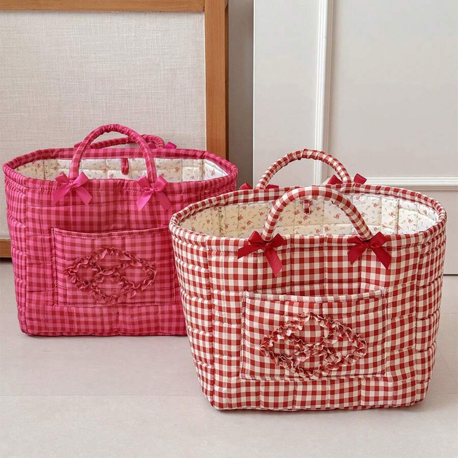 Red Quilted Large Capacity Storage Basket With Handle Clothe Storage Basket Laundry Storage Basket Home Storage Basket Dirty Clothe Storage Basket Design For Convenience And Practicality. A Practical Household Storage Basket, Suitable For Dirty Clothes, Home Decor, Children's Toys, Etc. Also Suitable For Storing And Organizing Laundry, Toys, Etc. Wardrobe Decoration, Portable Picnic Basket - Multicolor - View 1