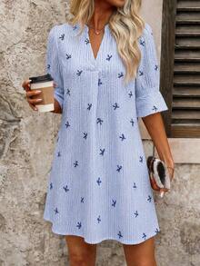 Vestido corto casual de mujer con estampado rojo - Azul - Ver 10