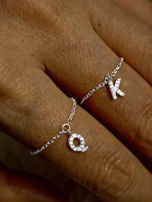 1pc S925 Sterling Silver 26 Initial Letter A-Z Adjustable Chain Ring, Letter Ring, Suitable For Women Girls Daily Wear, Best Gift For Mom, Sister, Girlfriend - Ring - View 10